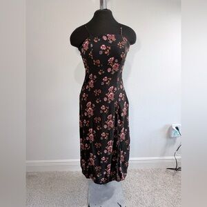 Y2K Forever 21 Black Floral Chiffon Slip Midi Dress Size Small/XS
